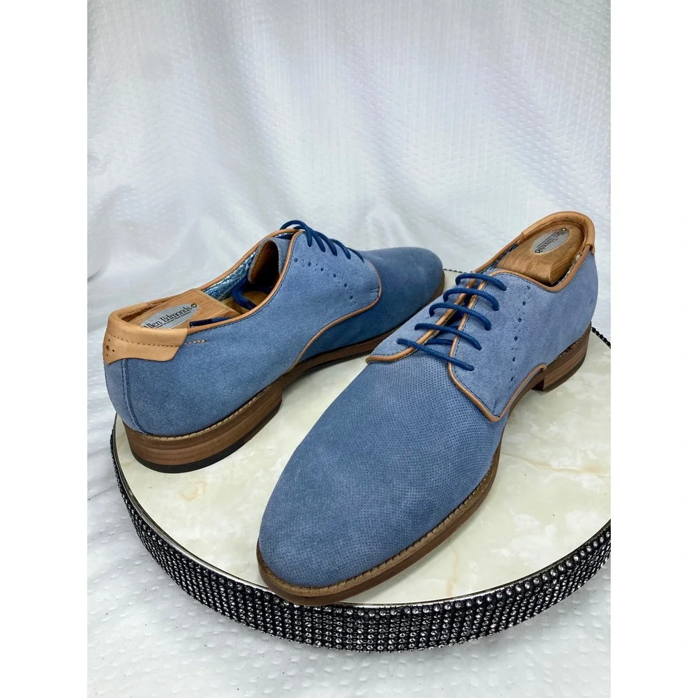 Johnston & Murphy Blue Suede Derby Dress Shoes Men Sz 11 Preppy Business Formal